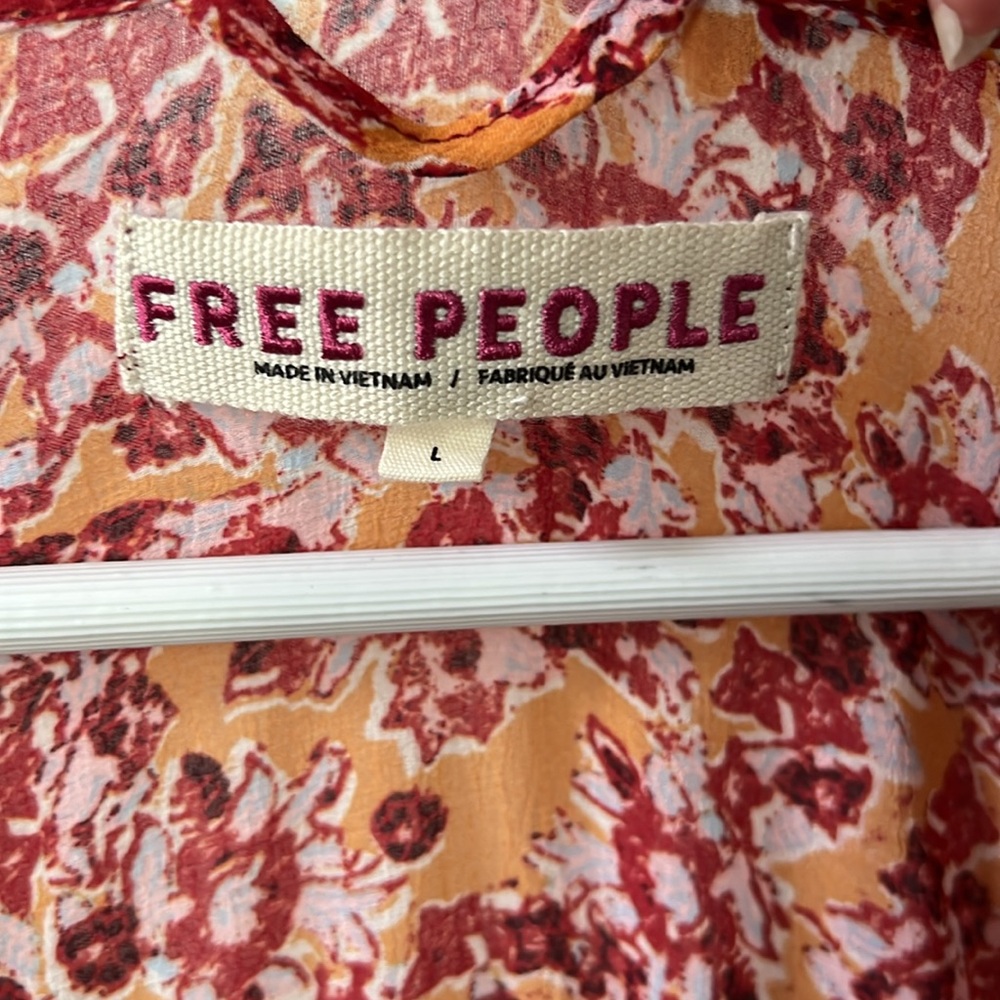 Free People Lorraine Tier Kimono Bohemian Print tie-Front Top Cardi Rust Lace L - Picture 3 of 12